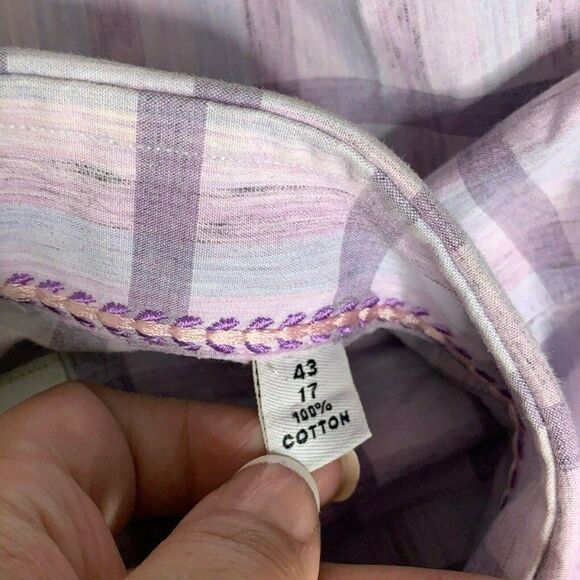 Robert Graham Button Up Shirt 43 17 Heathered Purple Checkered Long Sleeves - Picture 6 of 6